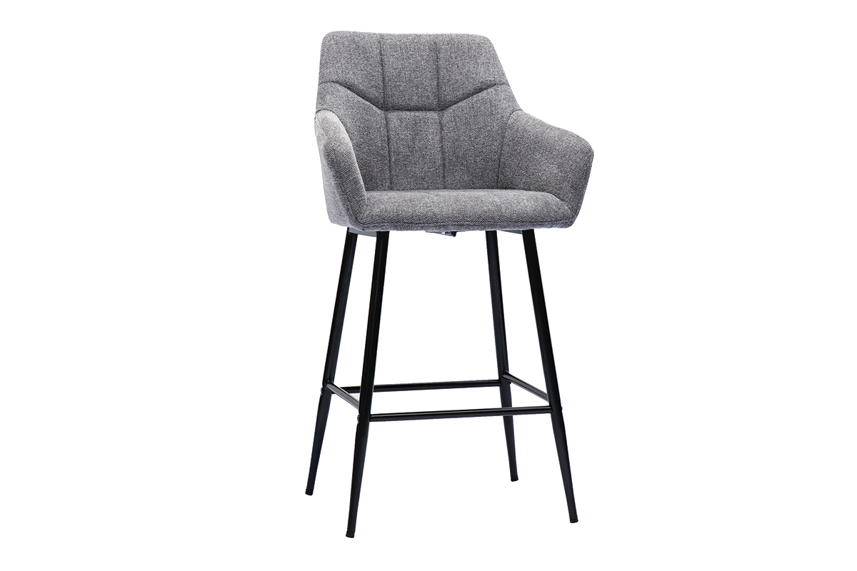 Tabourets de bar avec siges matelasss en tissu effet velours textur gris et mtal noir H65 cm (lot de 2) MONTERO