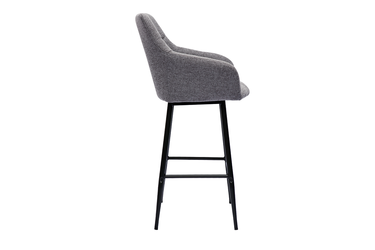 Tabourets de bar avec siges matelasss en tissu effet velours textur gris et mtal noir H65 cm (lot de 2) MONTERO