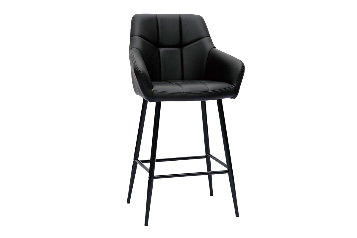 Tabourets de bar avec siges matelasss noirs et mtal noir H65 cm (lot de 2) MONTERO