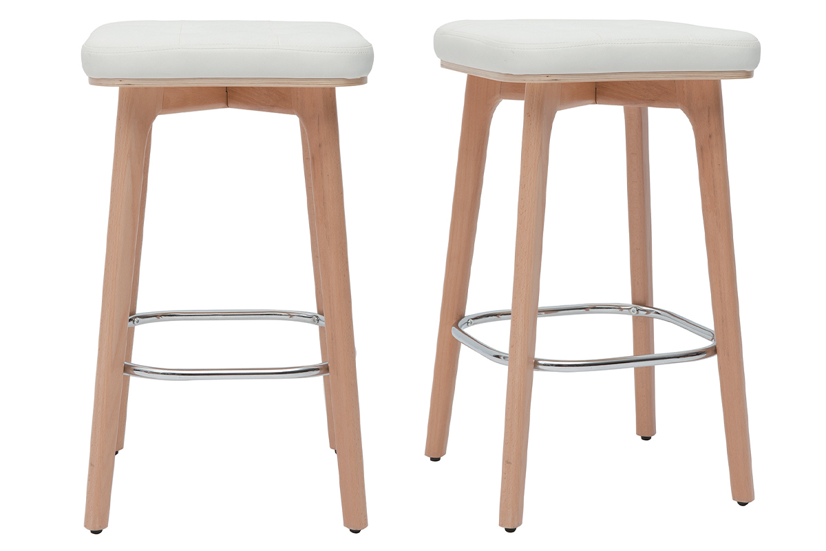 Tabourets de bar blancs et bois clair 65 cm (lot de 2) GRAMMA