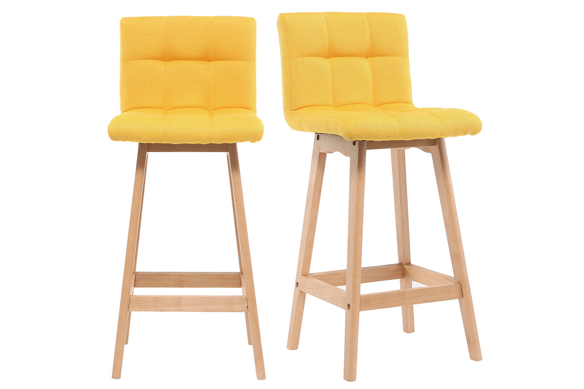 Tabourets de bar bois et jaune H65 cm (lot de 2) KLARIS