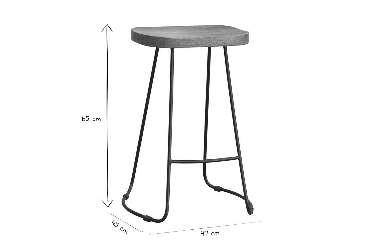 Tabourets de bar bois manguier massif et mtal 65 cm (lot de 2) RUNKO