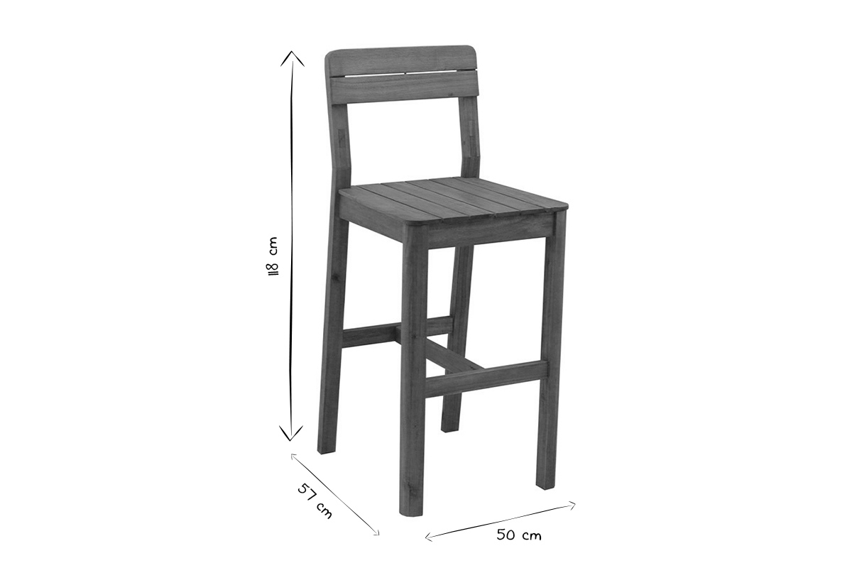 Tabourets de bar de jardin en bois massif H80 cm (lot de 2) AKIS