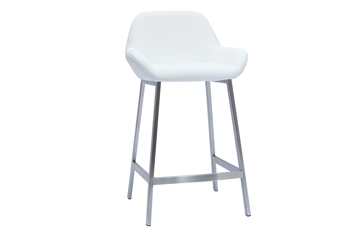 Tabourets de bar design blancs et pieds mtal (lot de 2) RINGER