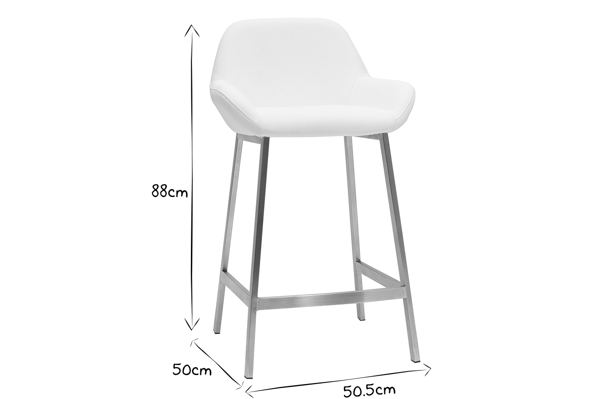 Tabourets de bar design blancs et pieds mtal (lot de 2) RINGER