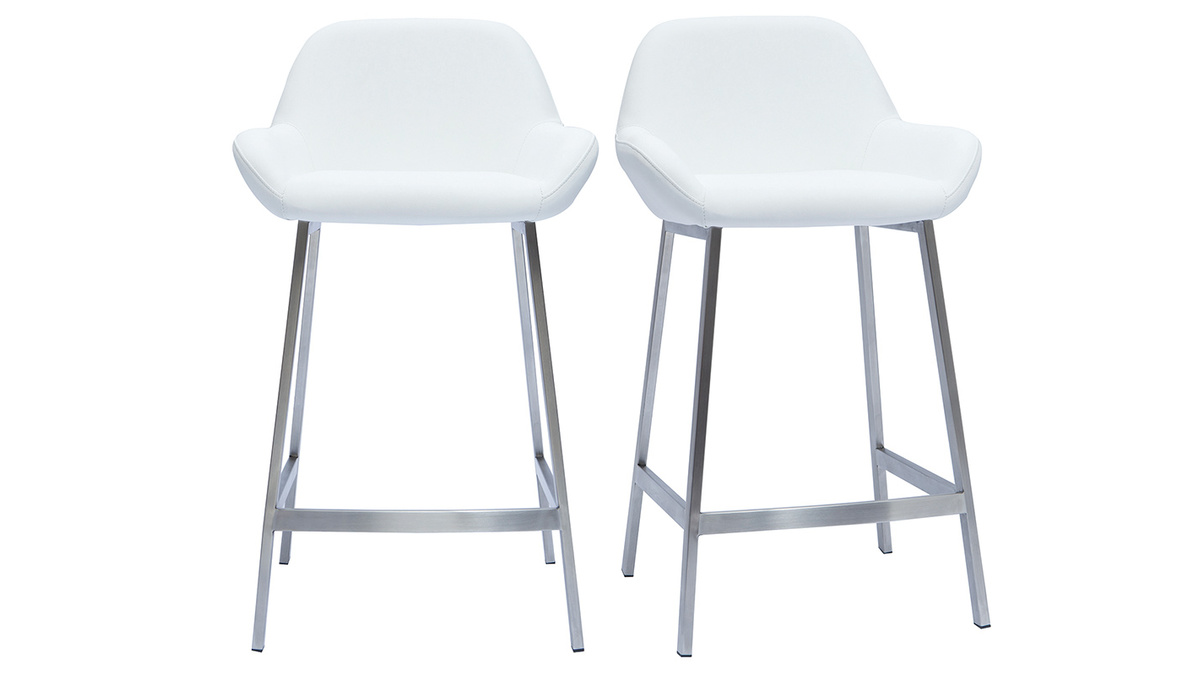 Tabourets de bar design blancs et pieds mtal (lot de 2) RINGER