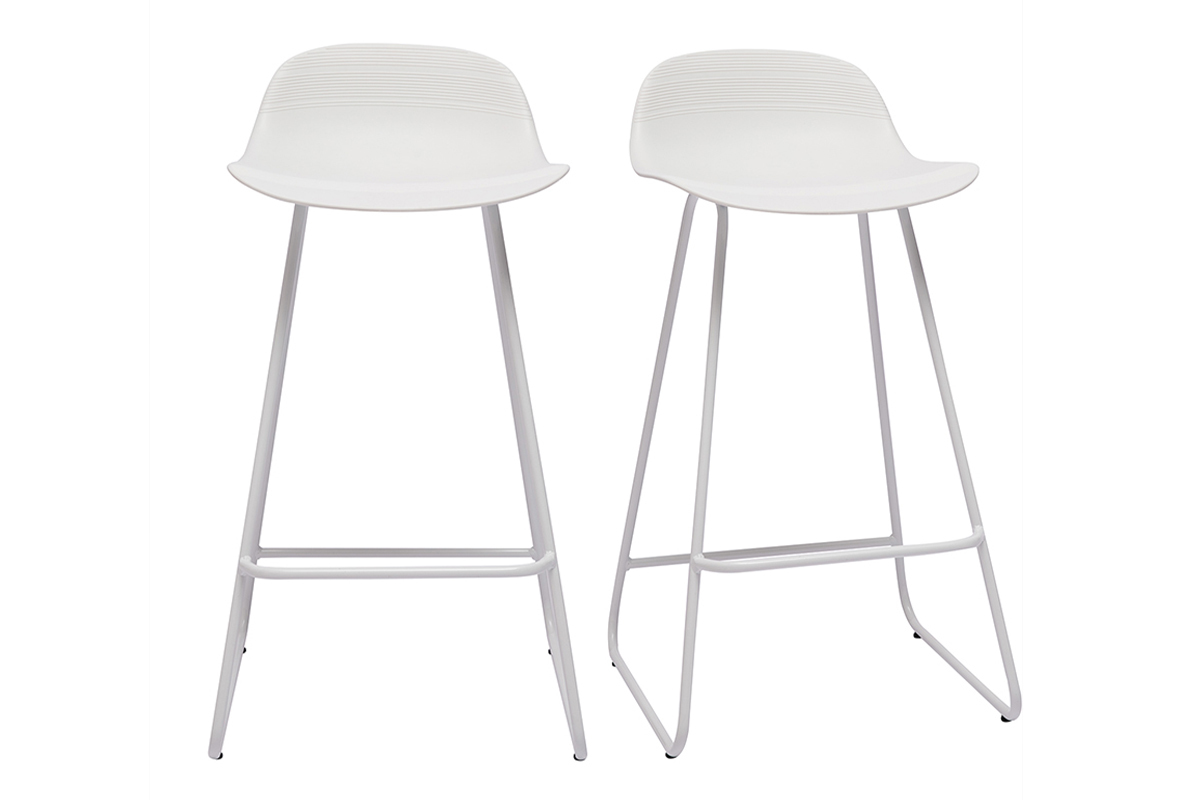 Tabourets de bar design blancs H65 cm (lot de 2) ELLA