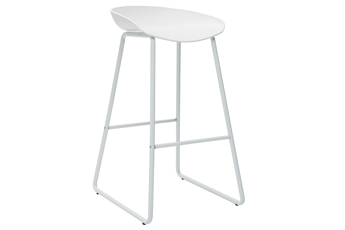 Tabourets de bar design blancs H75 cm  (lot de 2) PEBBLE