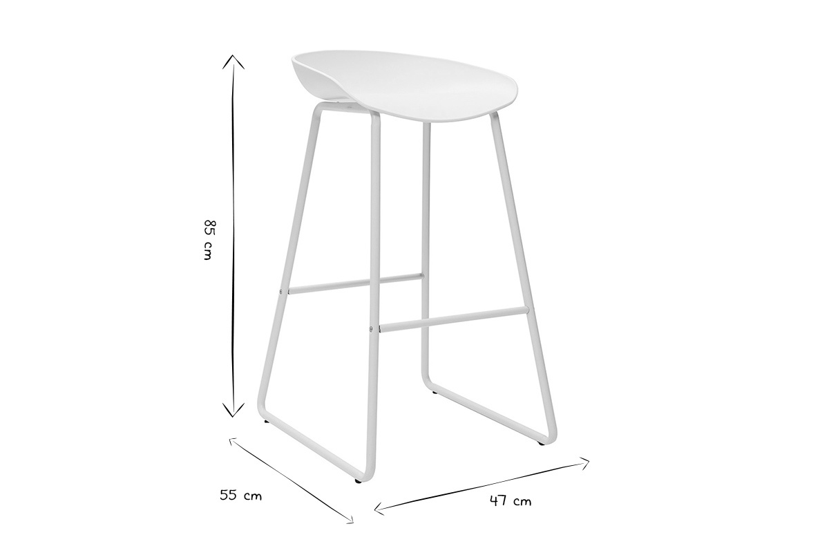 Tabourets de bar design blancs H75 cm  (lot de 2) PEBBLE