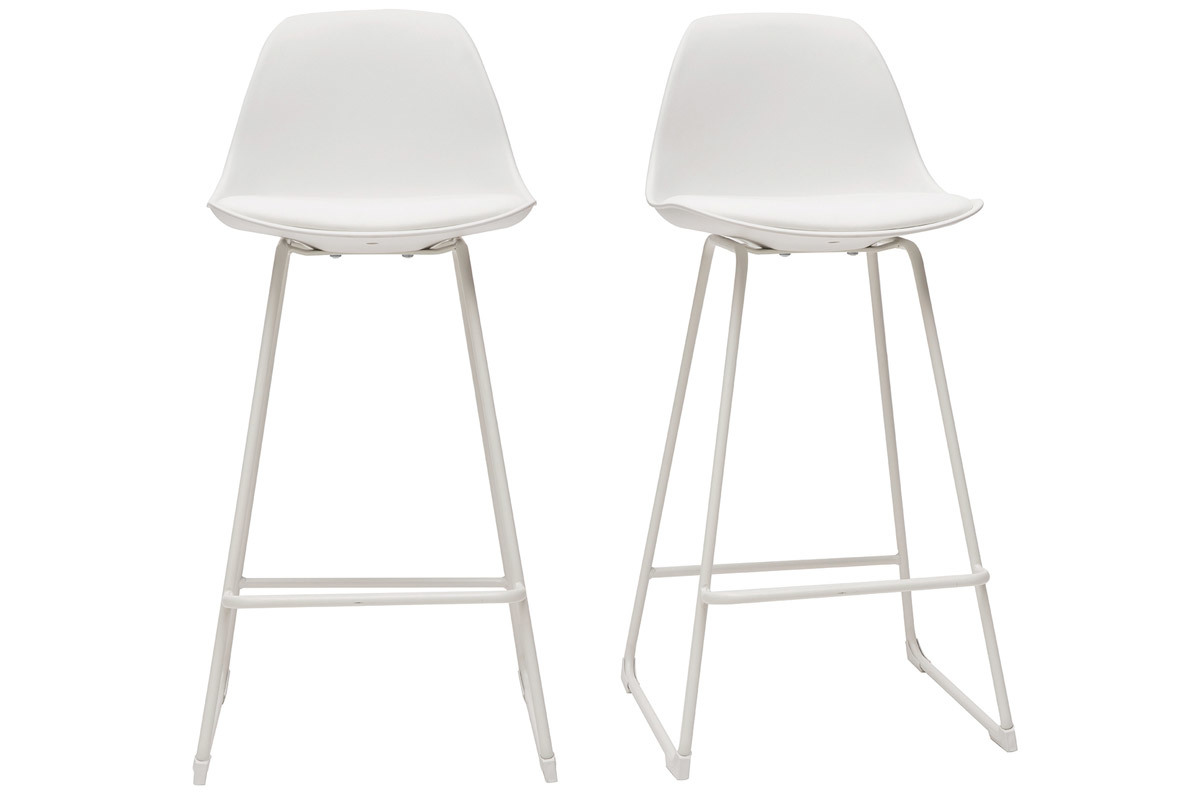 Tabourets de bar design blancs pieds mtal 65 cm (lot de 2) FRANZ