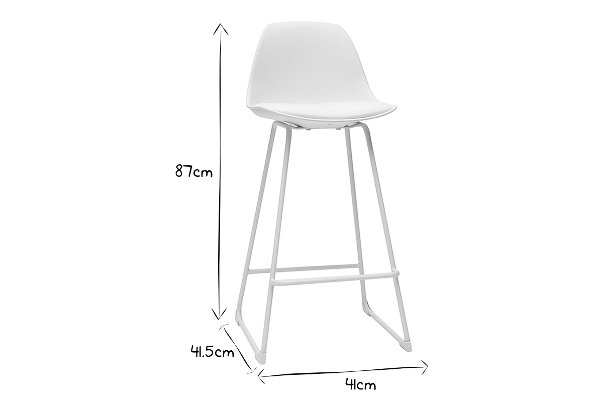 Tabourets de bar design blancs pieds mtal 65 cm (lot de 2) FRANZ