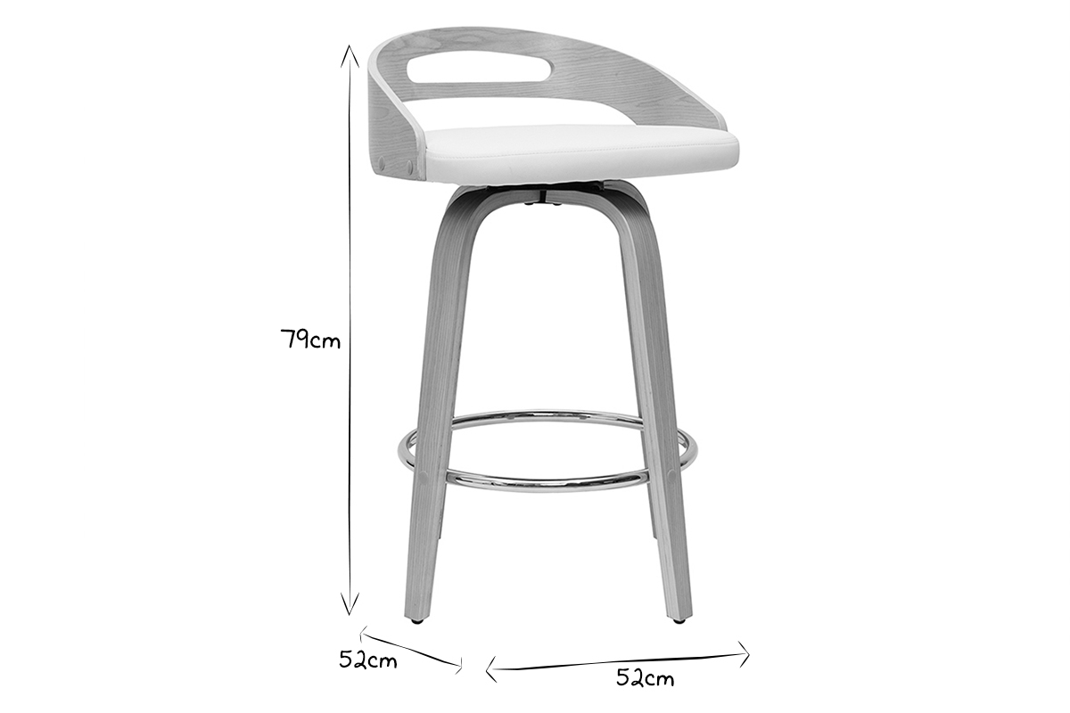 Tabourets de bar design bois clair et polyurthane blanc 65cm (lot de 2) MANO