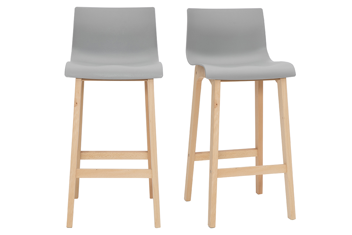 Tabourets de bar design bois et gris clair H65 cm (lot de 2) NEW SURF