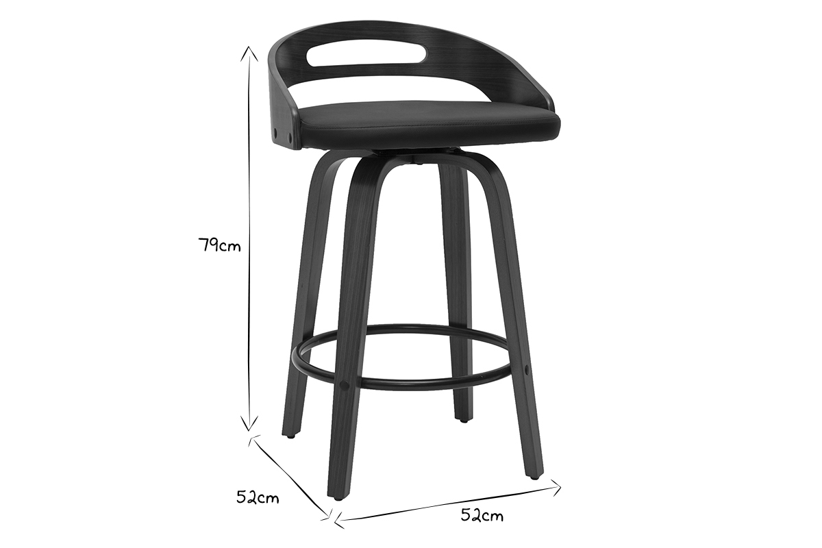 Tabourets de bar design bois fonc et polyurthane noir 65cm (lot de 2) MANO