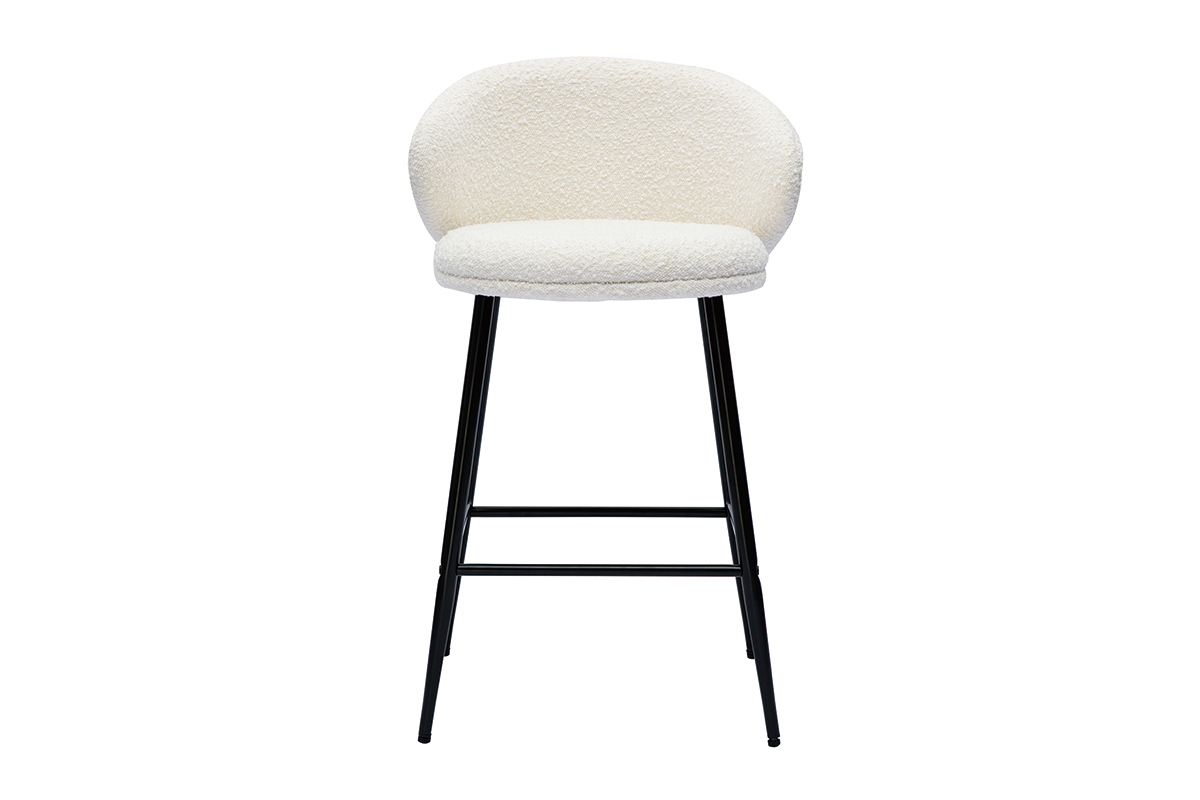 Tabourets de bar design en tissu effet laine boucle blanc cass et mtal noir H86 cm (lot de 2) ROSALIE