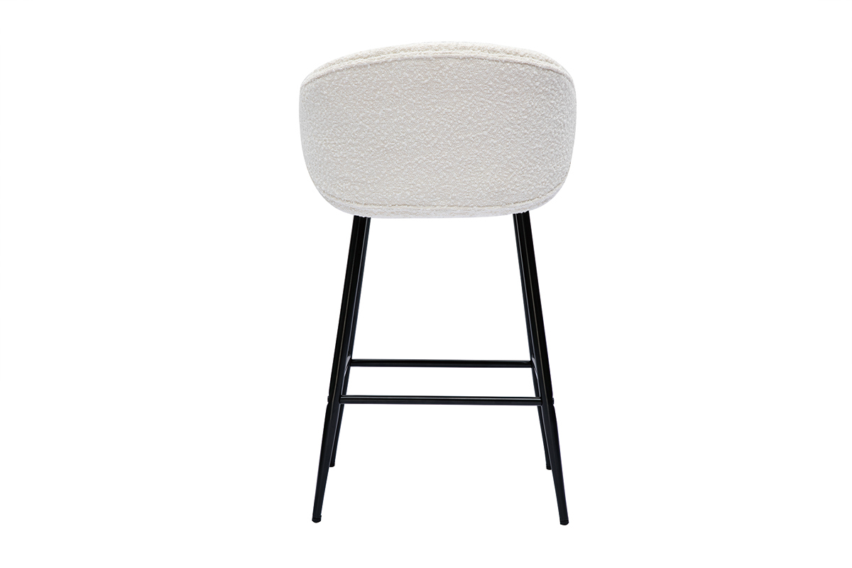 Tabourets de bar design en tissu effet laine boucle blanc cass et mtal noir H86 cm (lot de 2) ROSALIE