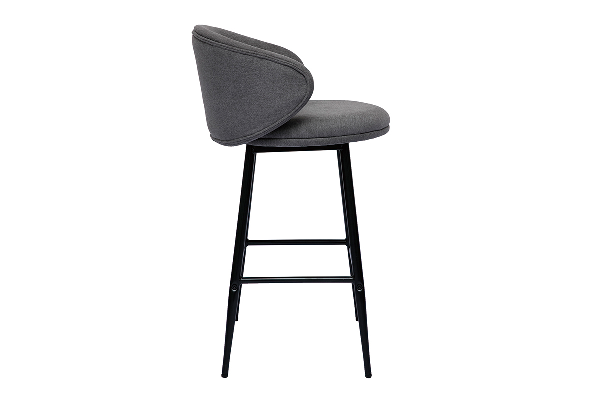 Tabourets de bar design en tissu effet velours gris et mtal noir (lot de 2) ROSALIE