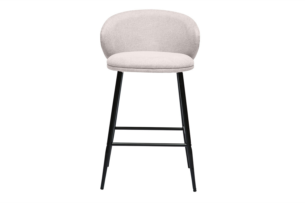 Tabourets de bar design en tissu effet velours textur beige et mtal noir (lot de 2) ROSALIE