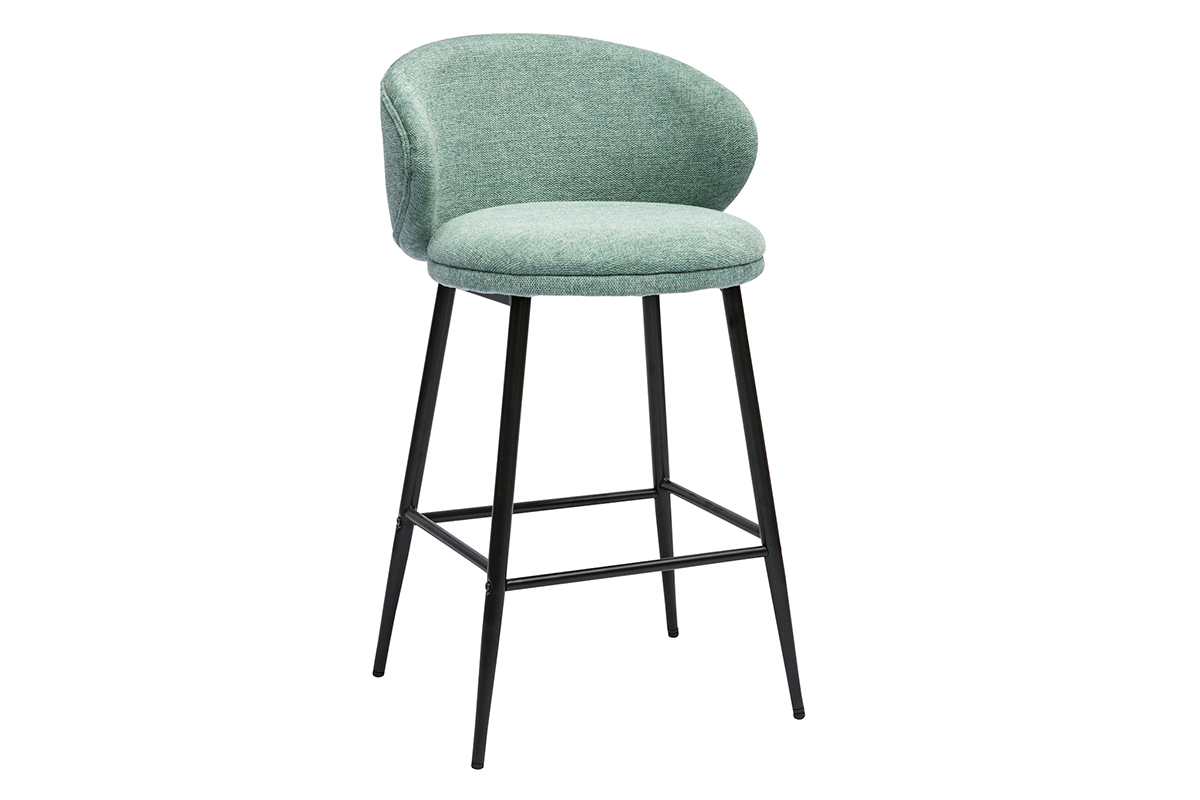 Tabourets de bar design en tissu effet velours textur cladon et mtal noir (lot de 2) ROSALIE