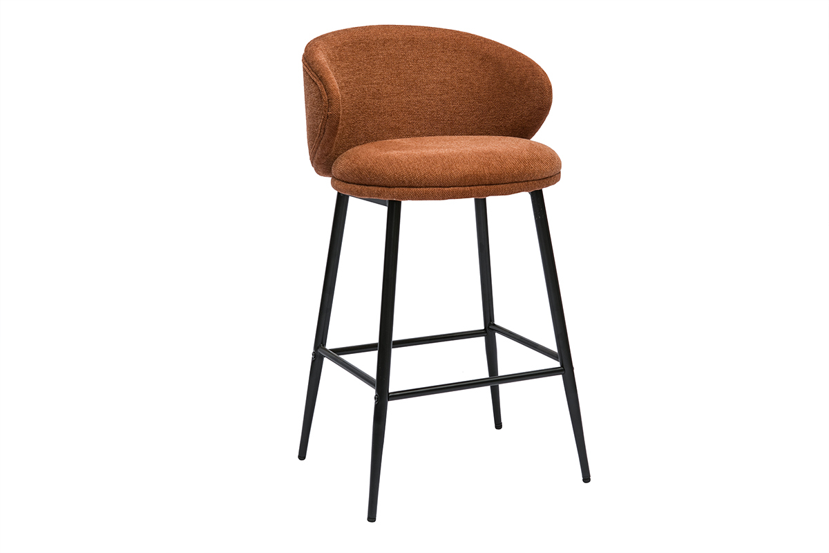 Tabourets de bar design en tissu effet velours textur terre brle et mtal noir (lot de 2) ROSALIE