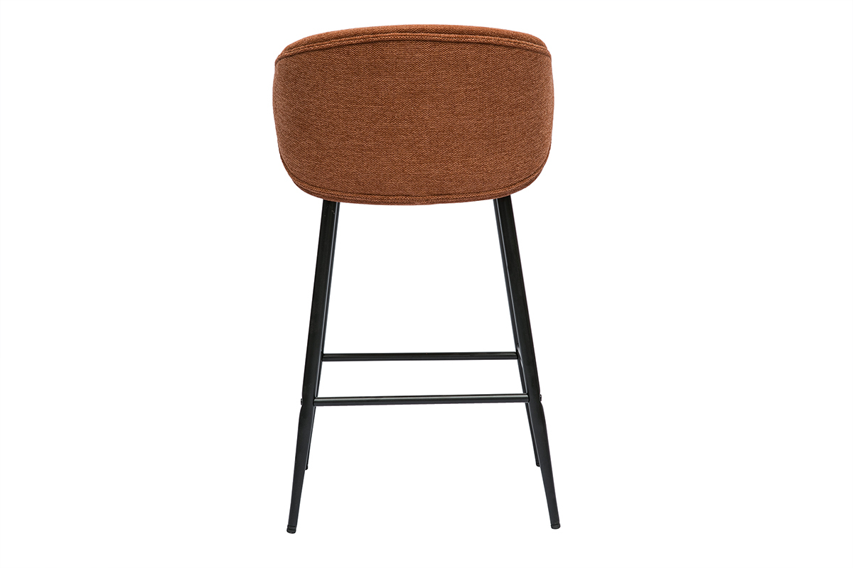 Tabourets de bar design en tissu effet velours textur terre brle et mtal noir (lot de 2) ROSALIE