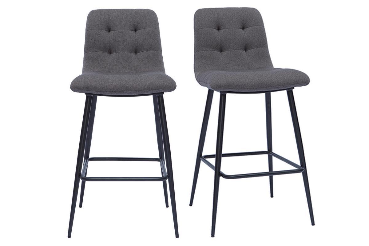 Tabourets de bar design en tissu gris et mtal H65 cm (lot de 2) ESCAPE