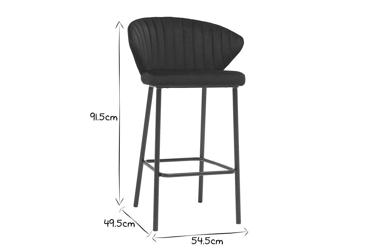 Tabourets de bar design en velours noir H68 cm (lot de 2) DALLY