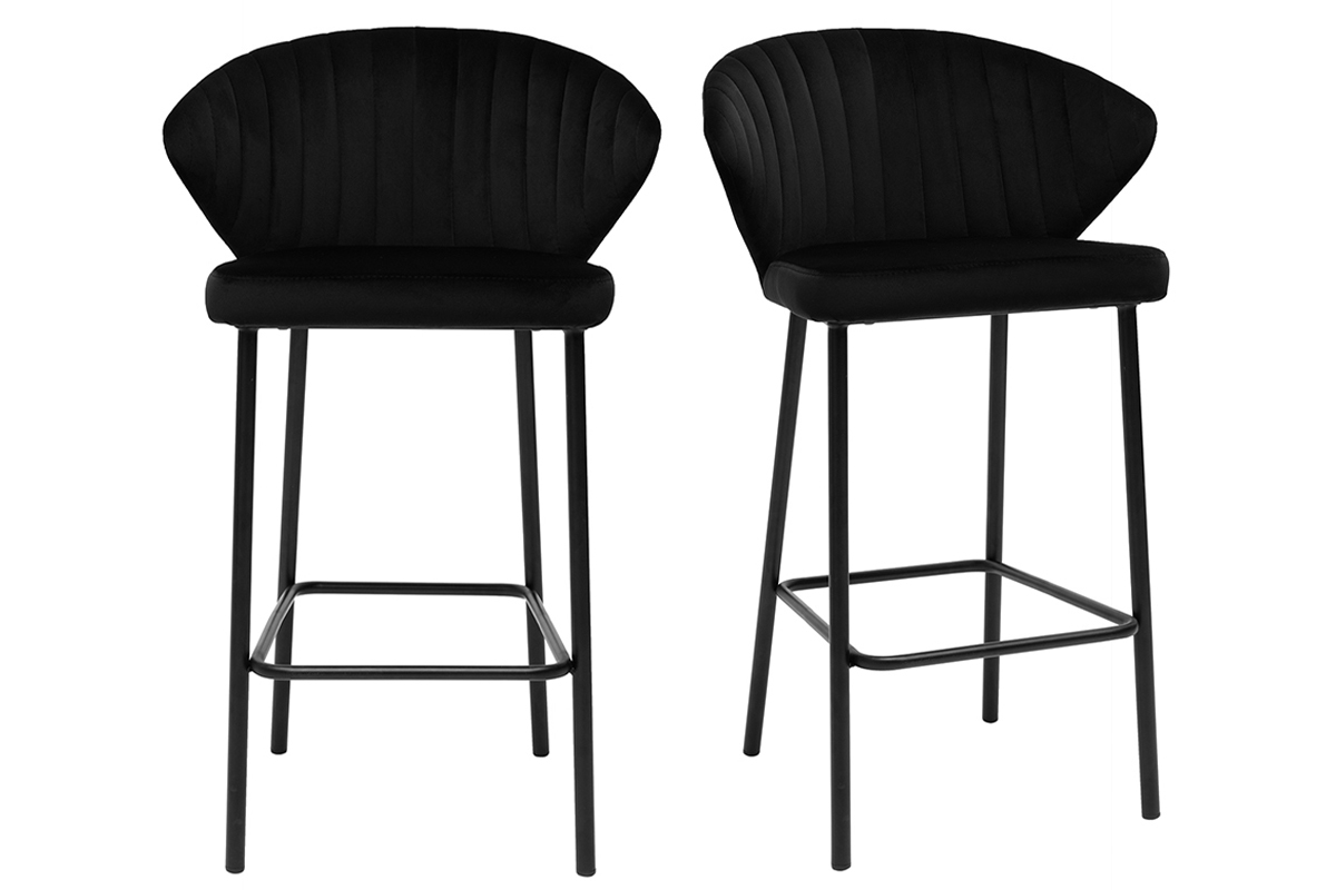 Tabourets de bar design en velours noir H68 cm (lot de 2) DALLY