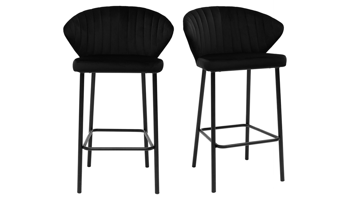 Tabourets de bar design en velours noir H68 cm (lot de 2) DALLY