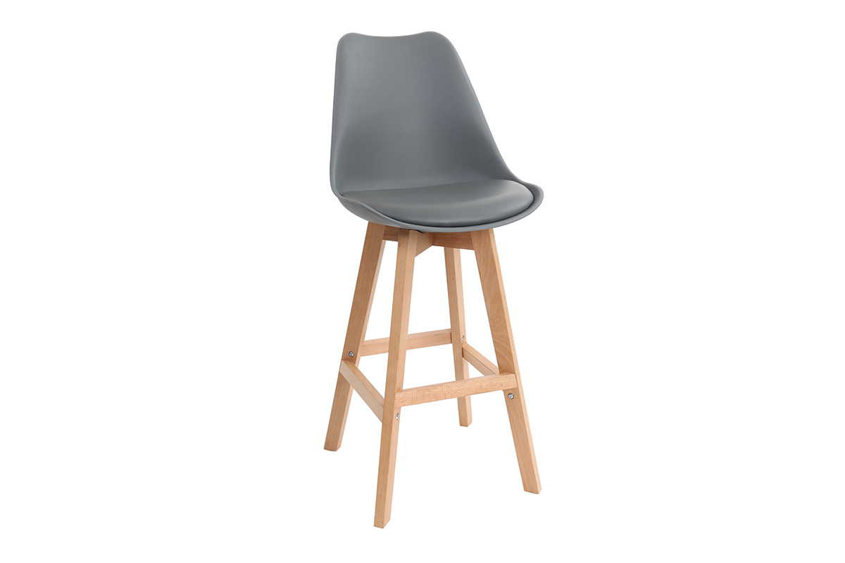 Tabourets de bar design gris et bois 75 cm (lot de 2) PAULINE