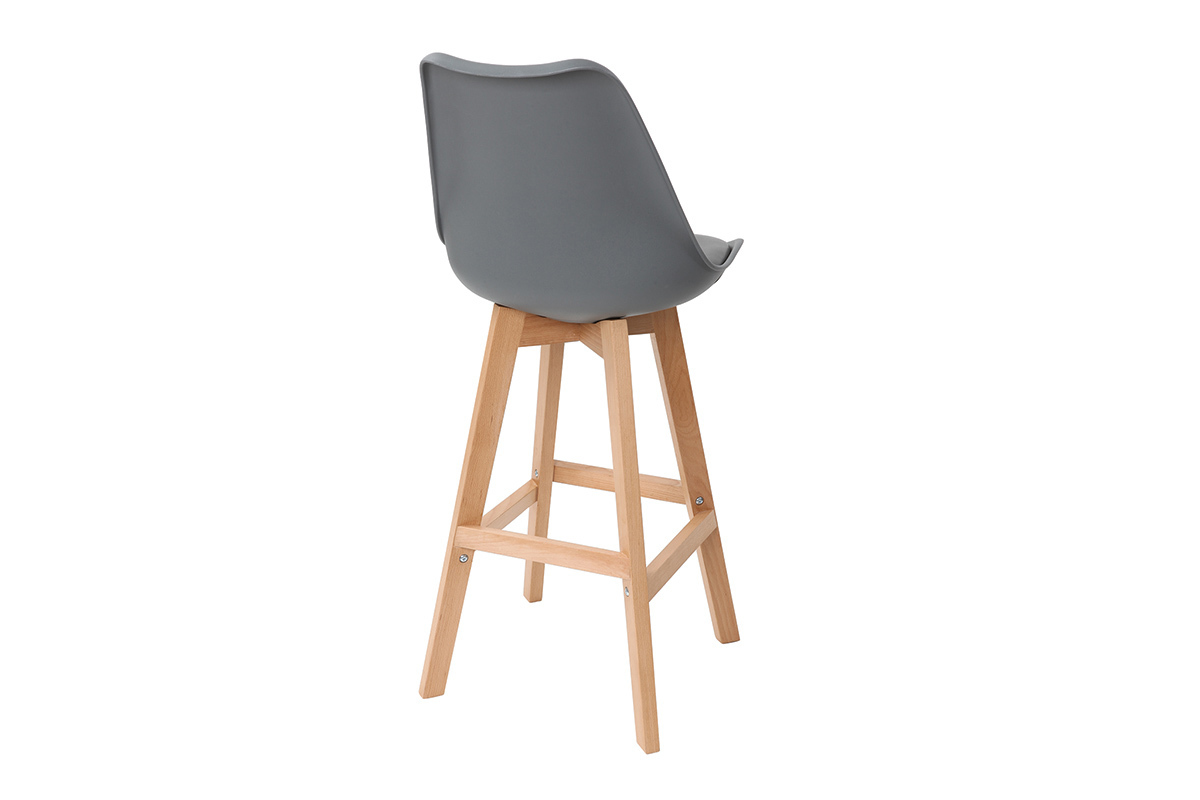 Tabourets de bar design gris et bois 75 cm (lot de 2) PAULINE