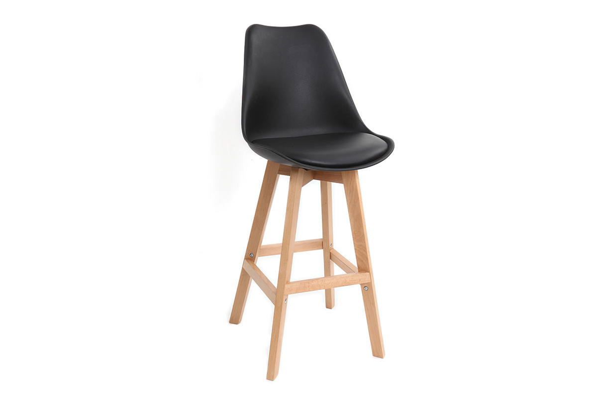 Tabourets de bar design noir et bois 75 cm (lot de 2) PAULINE