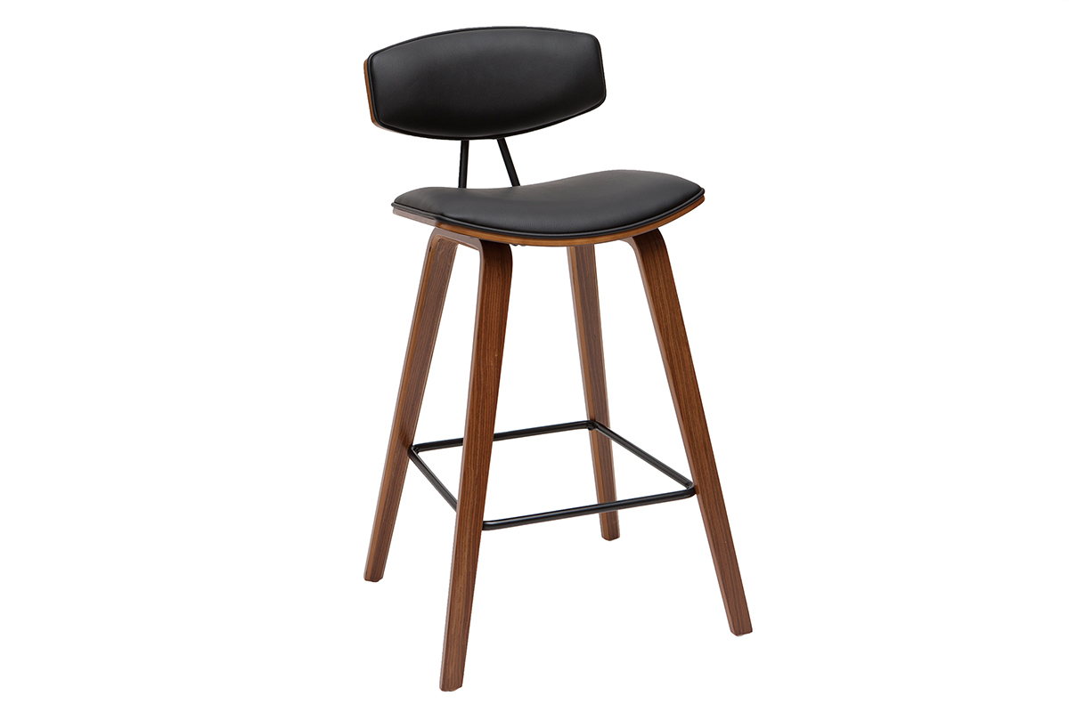 Tabourets de bar design noir et bois fonc H69 cm (lot de 2) VASCO