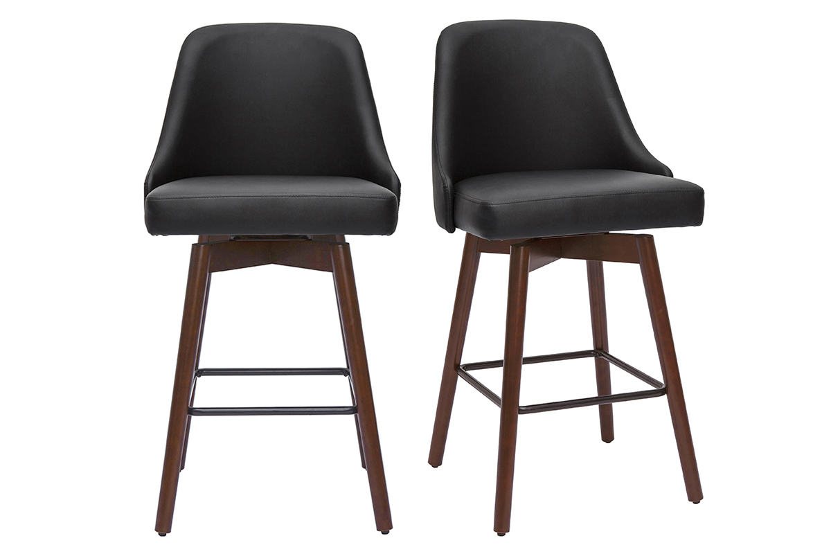 Tabourets de bar design noir et noyer H65 (lot de 2) HASTA