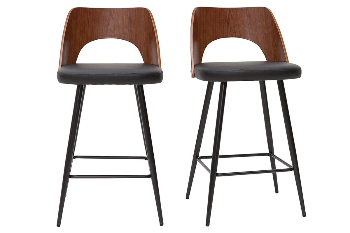 Tabourets de bar design noir et noyer H66.5 (lot de 2) FALCOM