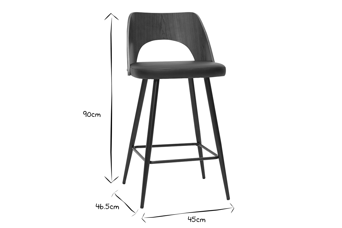 Tabourets de bar design noir et noyer H66.5 (lot de 2) FALCOM