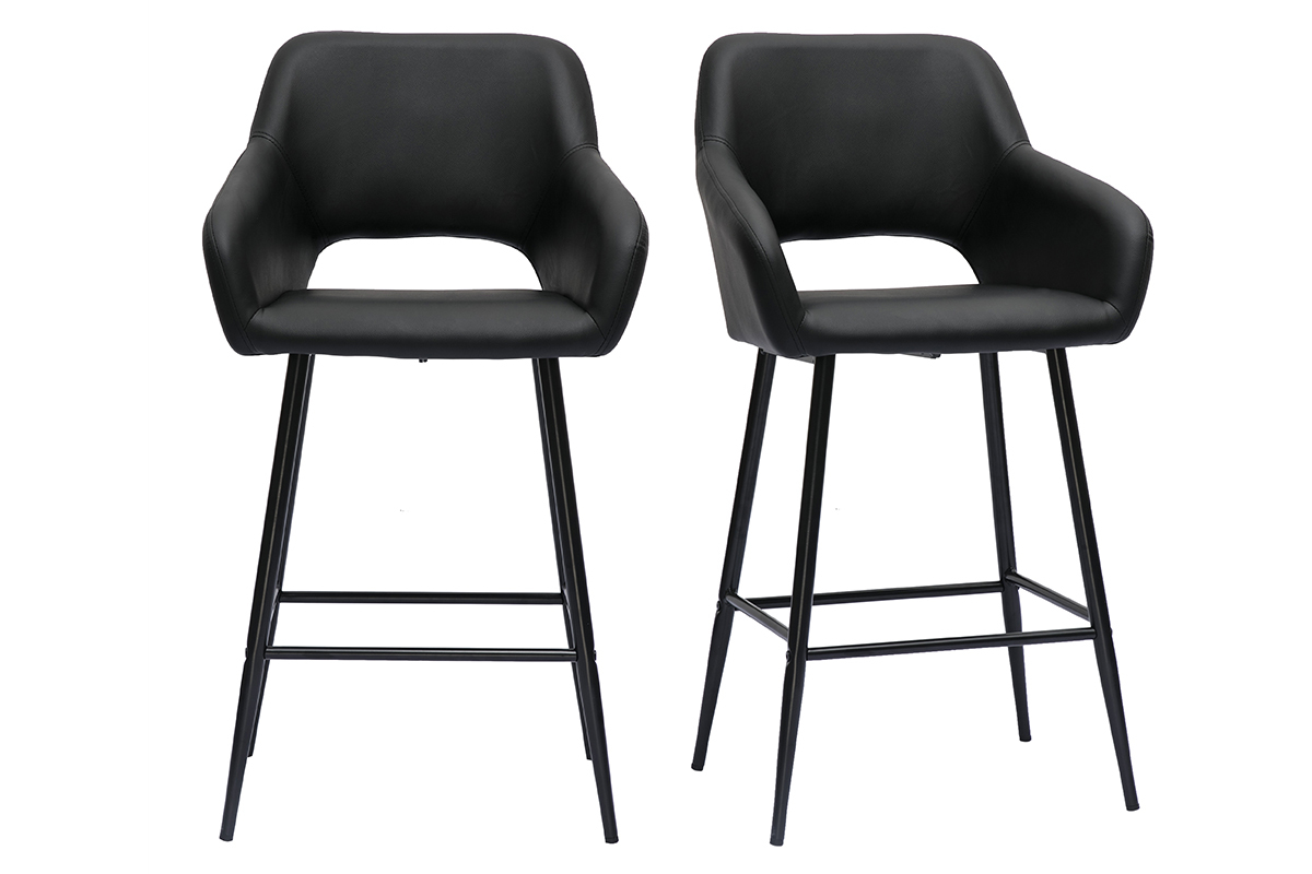 Tabourets de bar design noirs H65 cm (lot de 2) LAURETTE