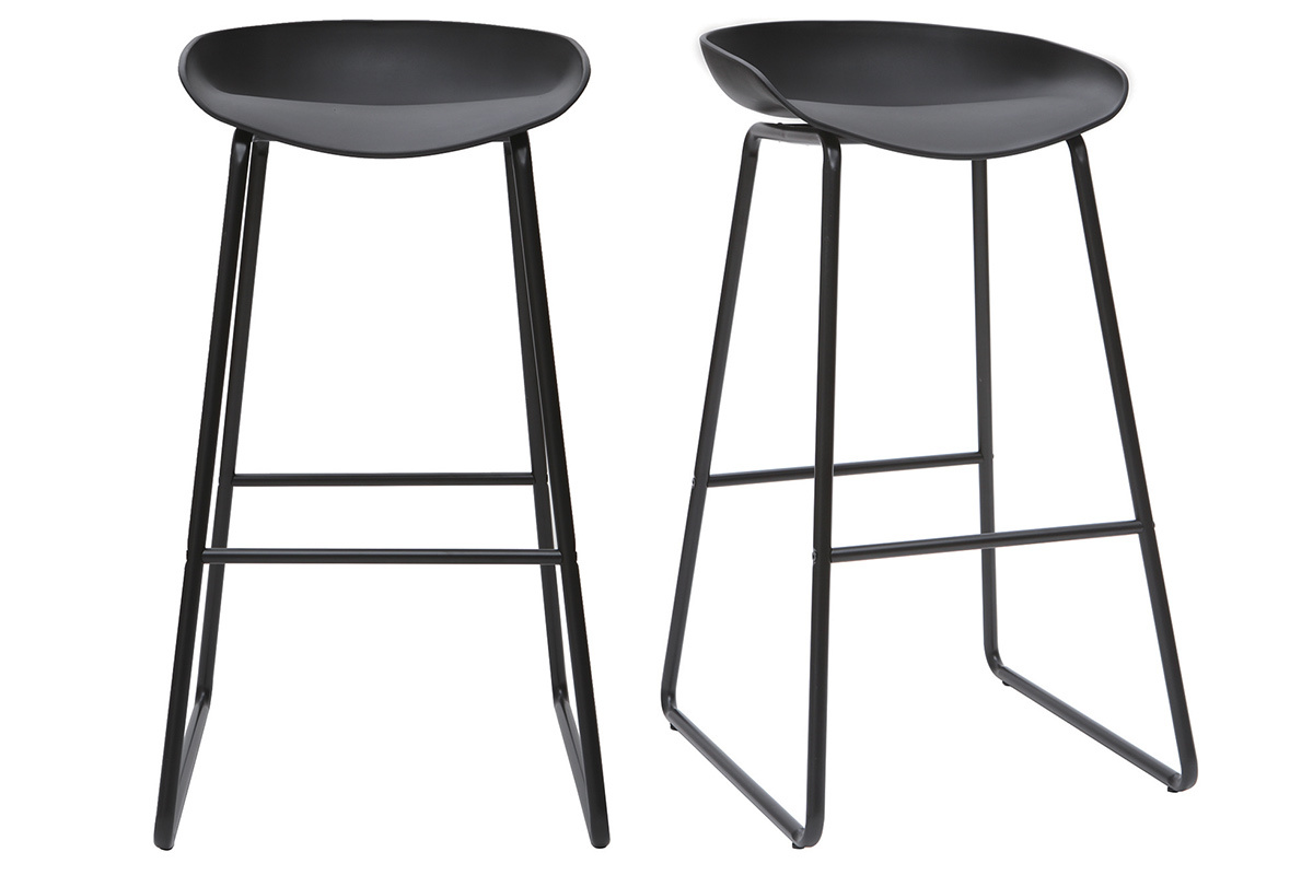 Tabourets de bar design noirs H75 cm (lot de 2) PEBBLE