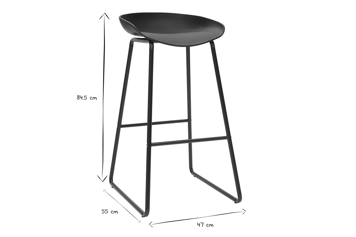 Tabourets de bar design noirs H75 cm (lot de 2) PEBBLE