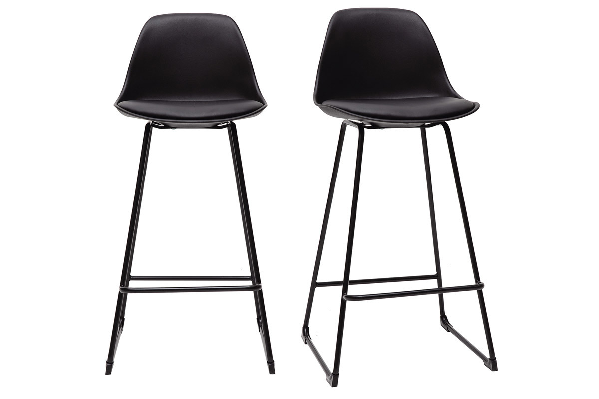 Tabourets de bar design noirs pieds mtal 65 cm (lot de 2) FRANZ