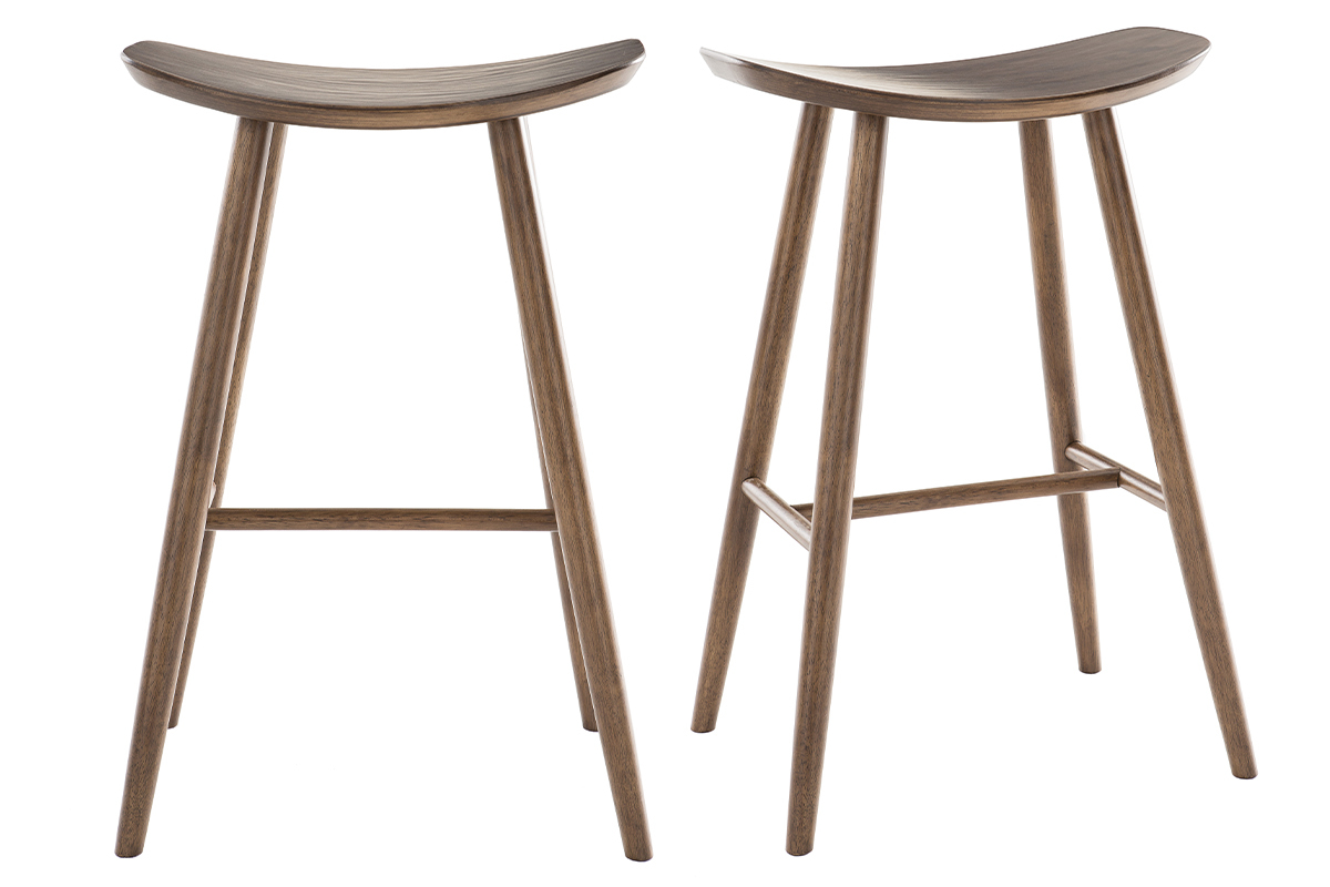 Tabourets de bar design noyer H72 cm (lot de 2) DEMORY