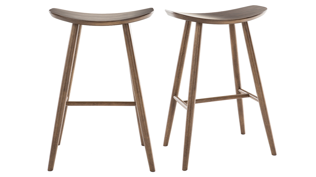 Tabourets de bar design noyer H72 cm (lot de 2) DEMORY