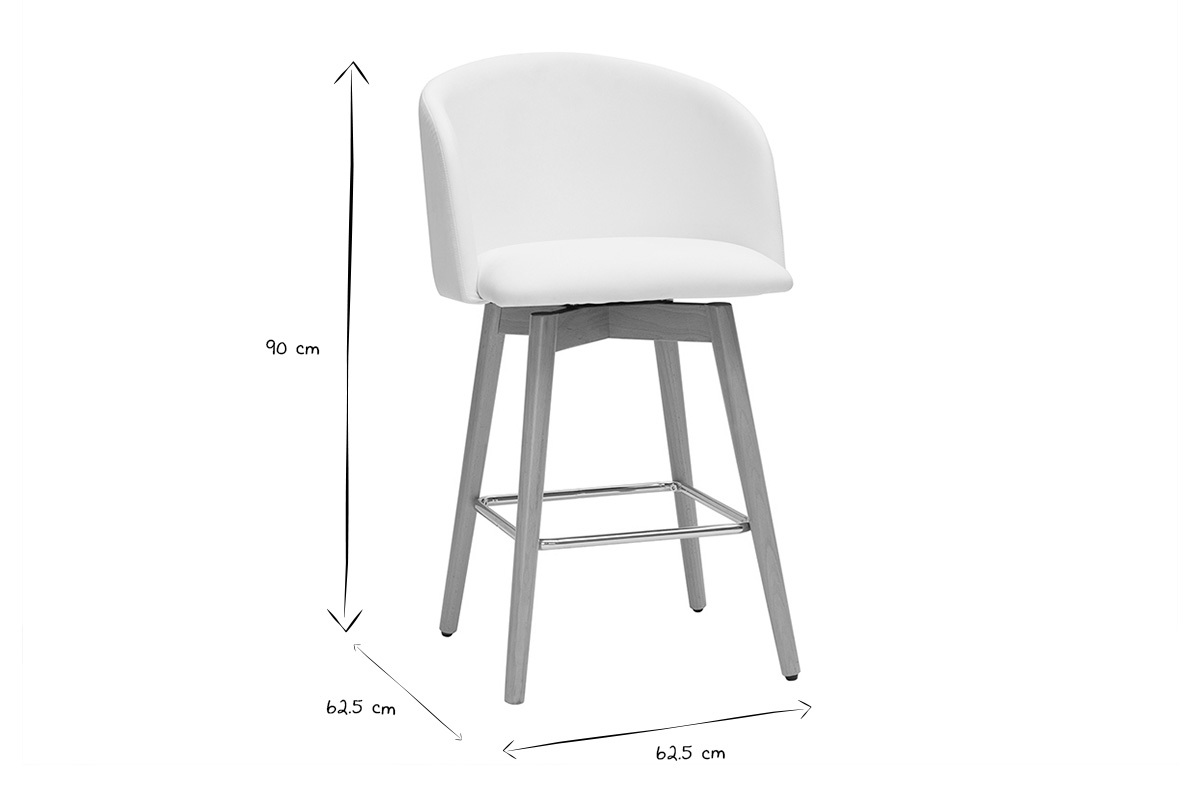 Tabourets de bar design pivotants blanc et bois clair H90 cm (lot de 2) VANITY