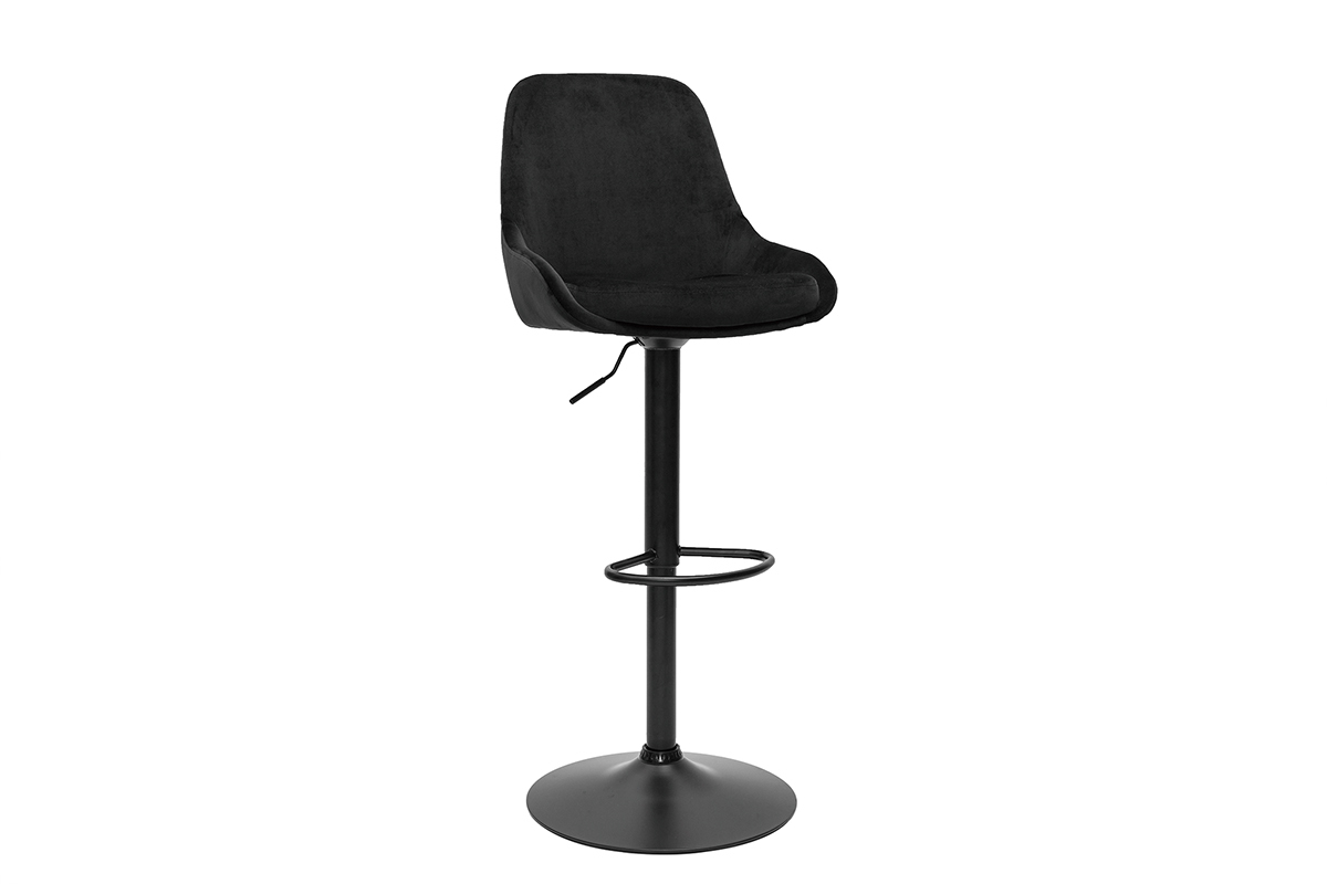 Tabourets de bar design rglables en tissu velours noir et mtal noir 360 (lot de 2) HOLO