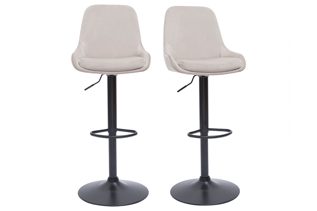 Tabourets de bar design rglables en tissu velours taupe et mtal noir 360 (lot de 2) HOLO