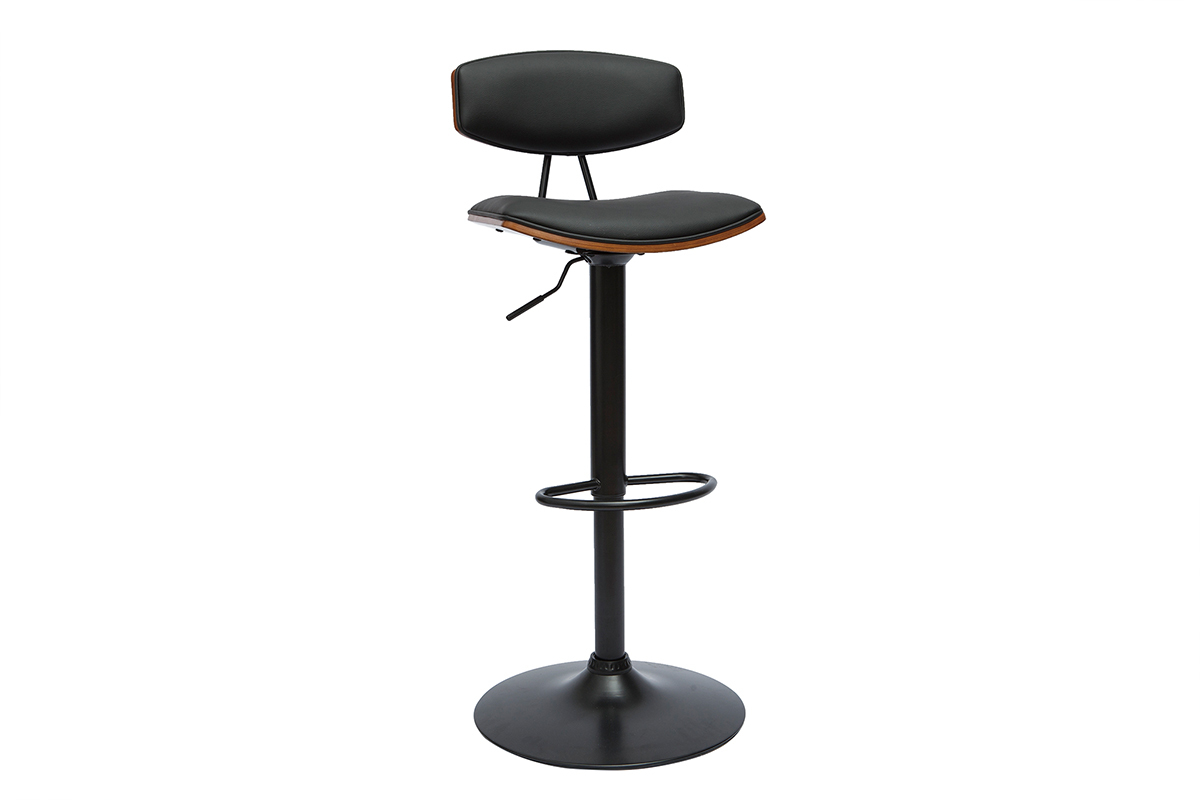 Tabourets de bar design rglables noir et bois fonc (lot de 2) VASCO