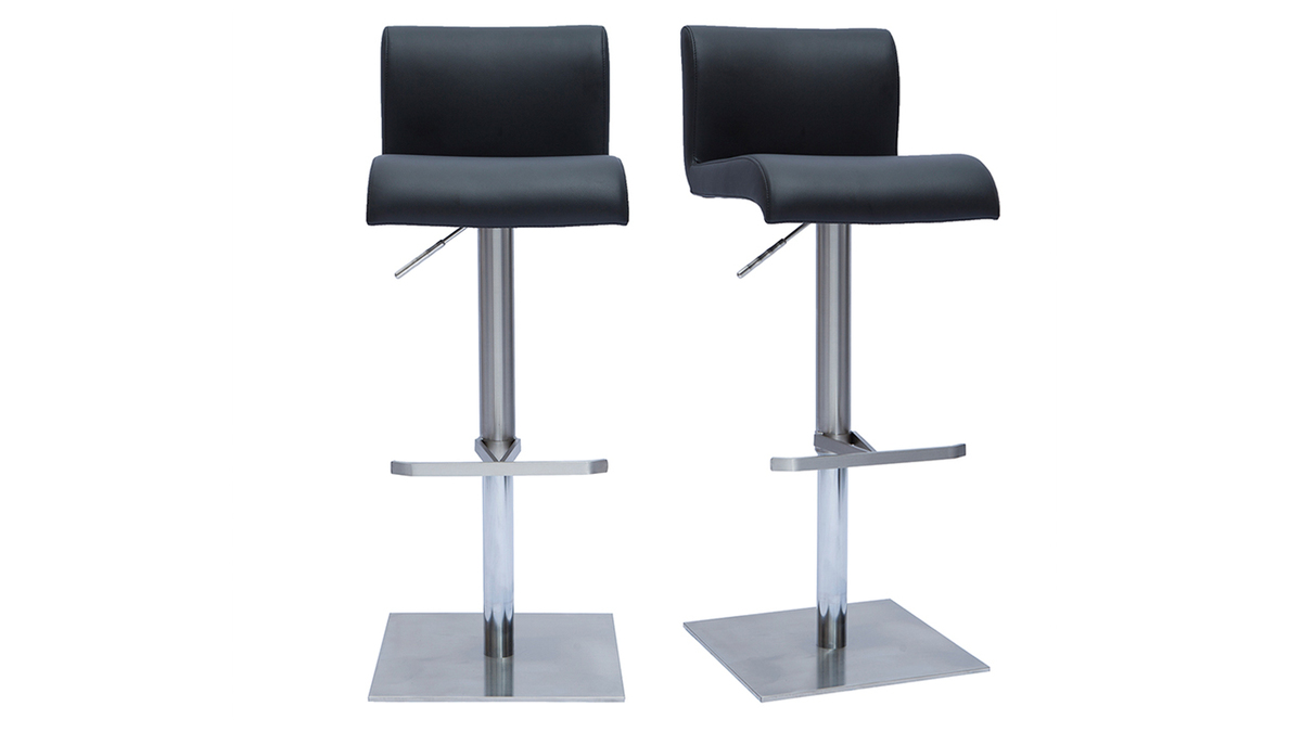 Tabourets de bar design rglables noir et inox bross (lot de 2) SHEINA