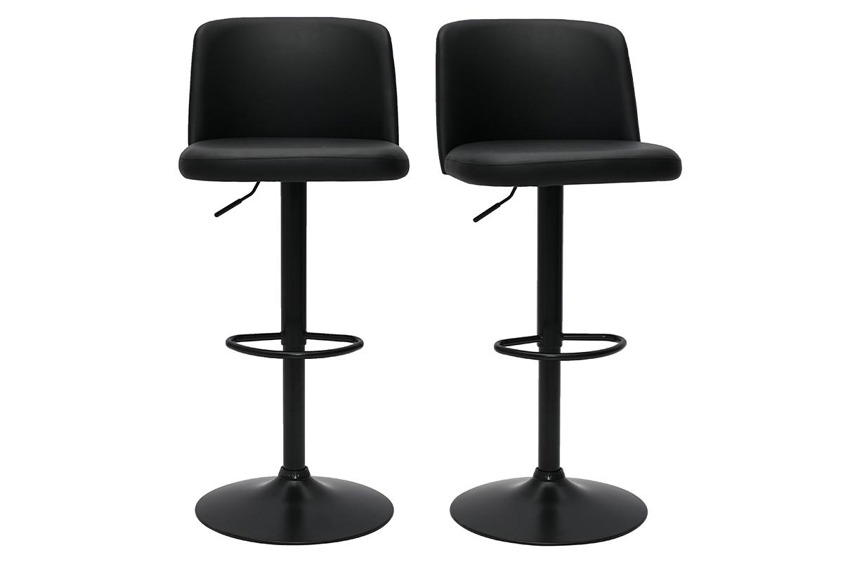 Tabourets de bar design rglables noirs et mtal noir (lot de 2) MONTI