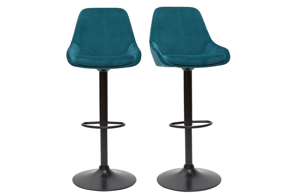 Tabourets de bar design rglables velours bleu ptrole (lot de 2) HOLO