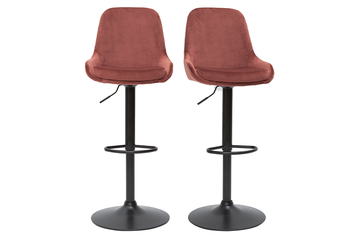 Tabourets de bar design rglables velours rouge tomette (lot de 2) HOLO